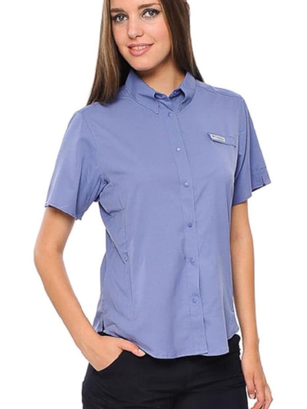 Columbia Shirt Womens XL purple Short Sleeve Button Up Quick Dry Hiking Top